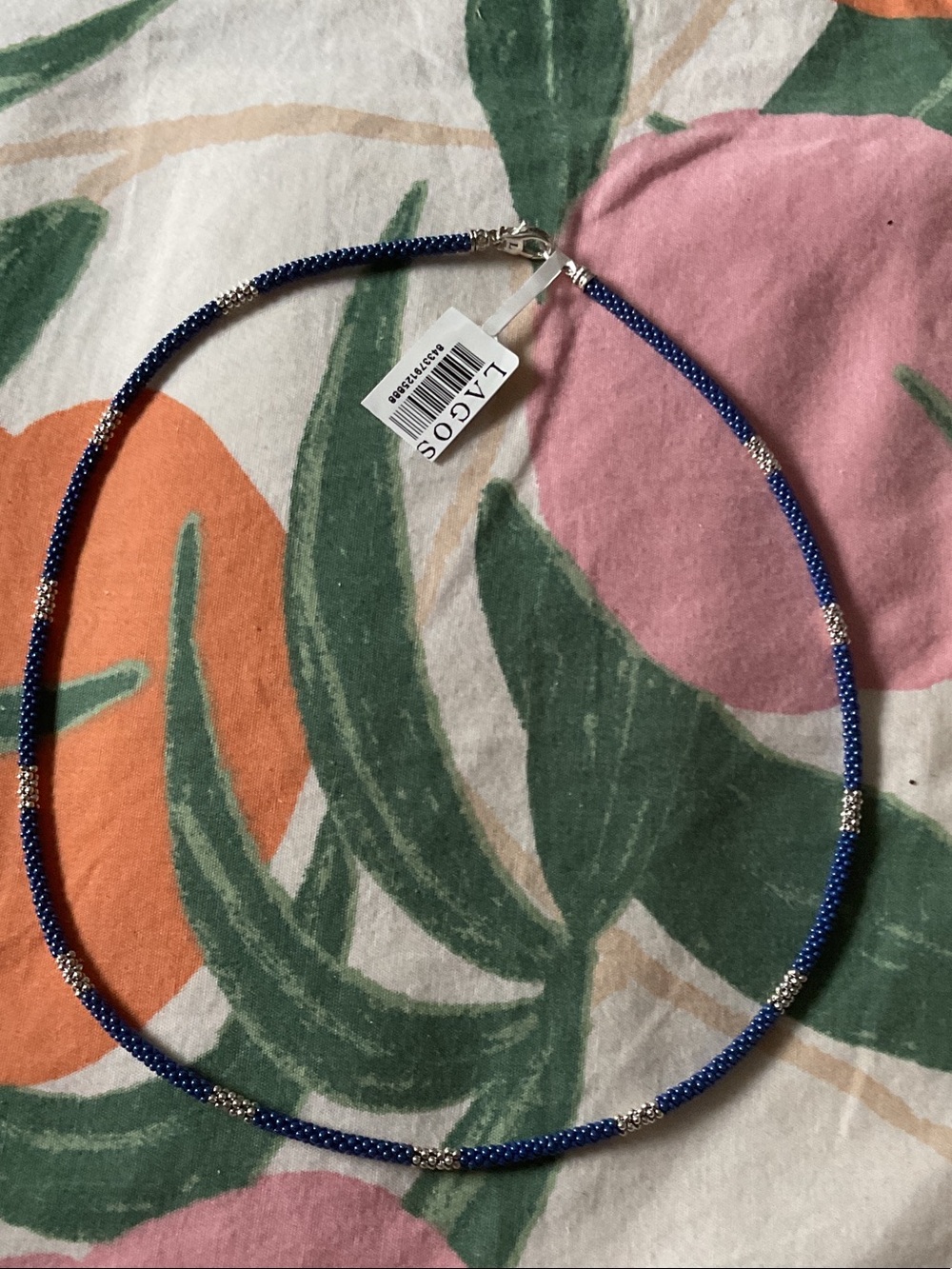 LAGOS Royal Blue Beaded Collar Necklace with Silver Accents